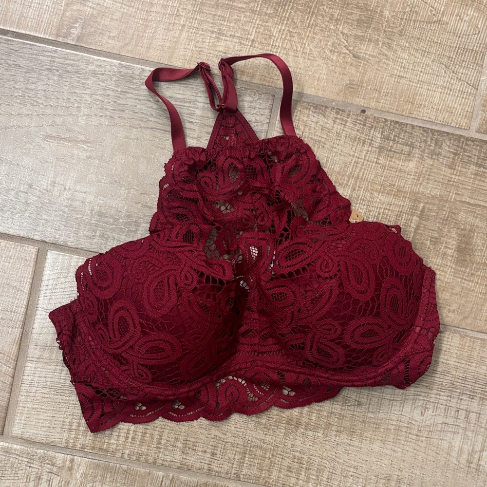 PINK Victoria's Secret Lace Bralette in Deep Red Size L -Push Up